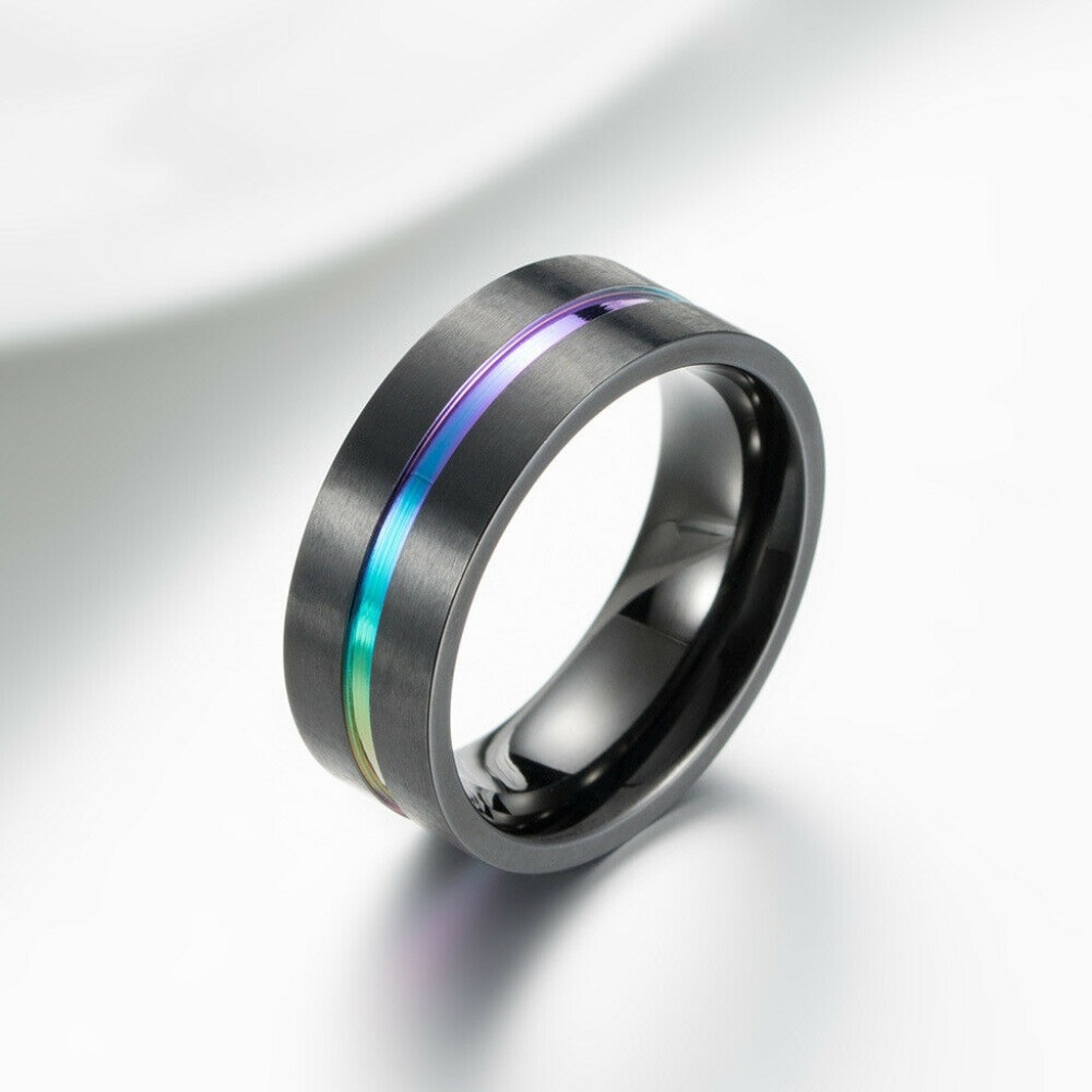Stainless Steel Brushed Black Ring Multicolor NWT-